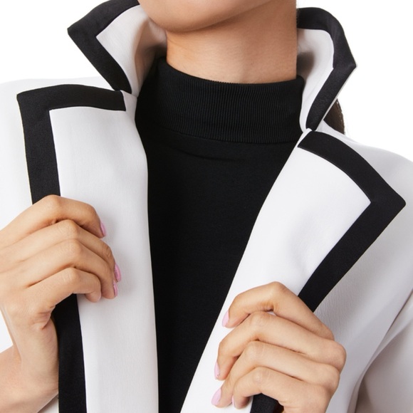 Alice + Olivia Black and White Combination Vegan Leather Trench Coat - Picture 6 of 6